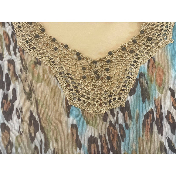 Alberto Makali Animal Print Top Crocheted and Beaded Neckline Size L  * - Picture 5 of 5